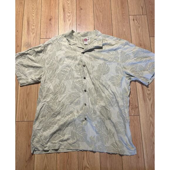 Hilo Hattie Vintage 100% Silk Green Hawaiian Loop Collar Casual Shirt Size 2XL - Picture 1 of 4
